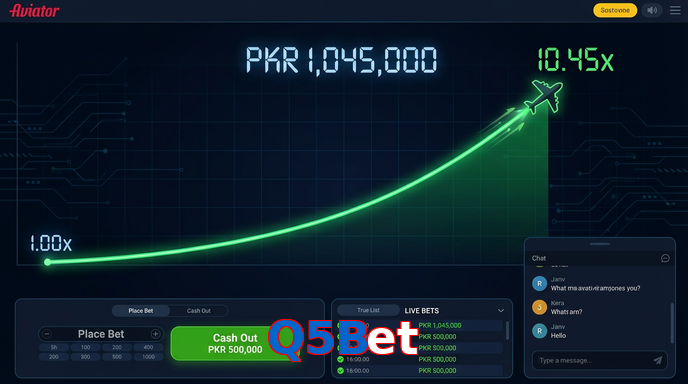 Main screen of Q5Bet aviator page for PK players