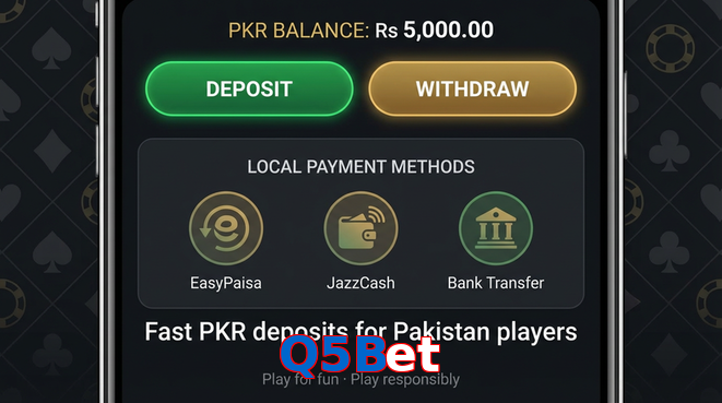 Deposit and withdrawal screen with PKR methods